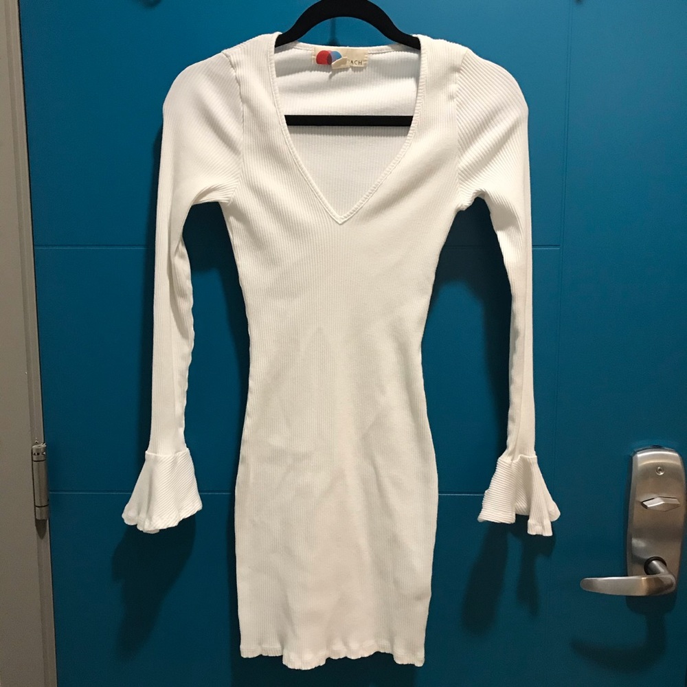 Tight white long sleeve mini dress/ beach cover up